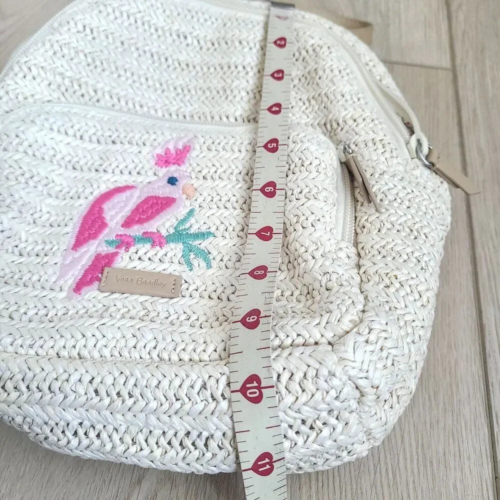 Vera Bradley Straw Mini Convertible Backpack Light‎ Natural Pink Tropical Bird